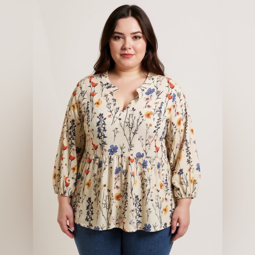 Boho Floral Print Ladies Blouse NWOT (inv# 141) - Picture 1 of 6